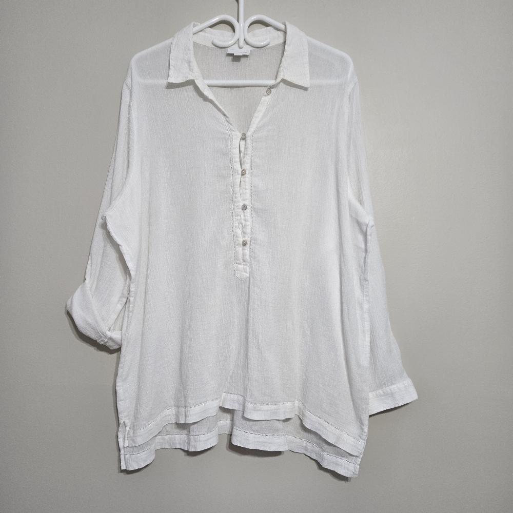 J.Jill Missy Button Front Tunic Blouse Size XL Long Sleeve 100% Cotton